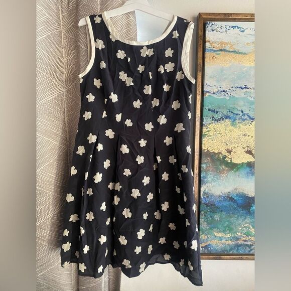 MARELLA Sleeveless Black Beige Floral Dress  Pleated Silk  Sz 6 Made In Italy - Picture 1 of 14